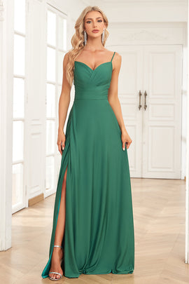 Zapaka Women Dark Green Long Bridesmaid Dress A Line Spaghetti Straps Wedding Guest Party Dress, Dark Green / US20W Zapaka Women Dark Green Long Bridesmaid Dress A Line Spaghetti Straps Wedding Guest Party Dress, Dark Green / US20W