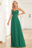 A Line Spaghetti Straps Dark Green Long Wedding Guest Dress