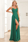 A Line Spaghetti Straps Dark Green Long Wedding Guest Dress