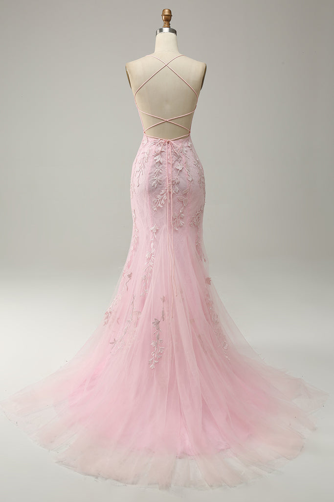 Light Pink A-Line Spaghetti Straps Beaded Ball Dress with Appliques main image 1