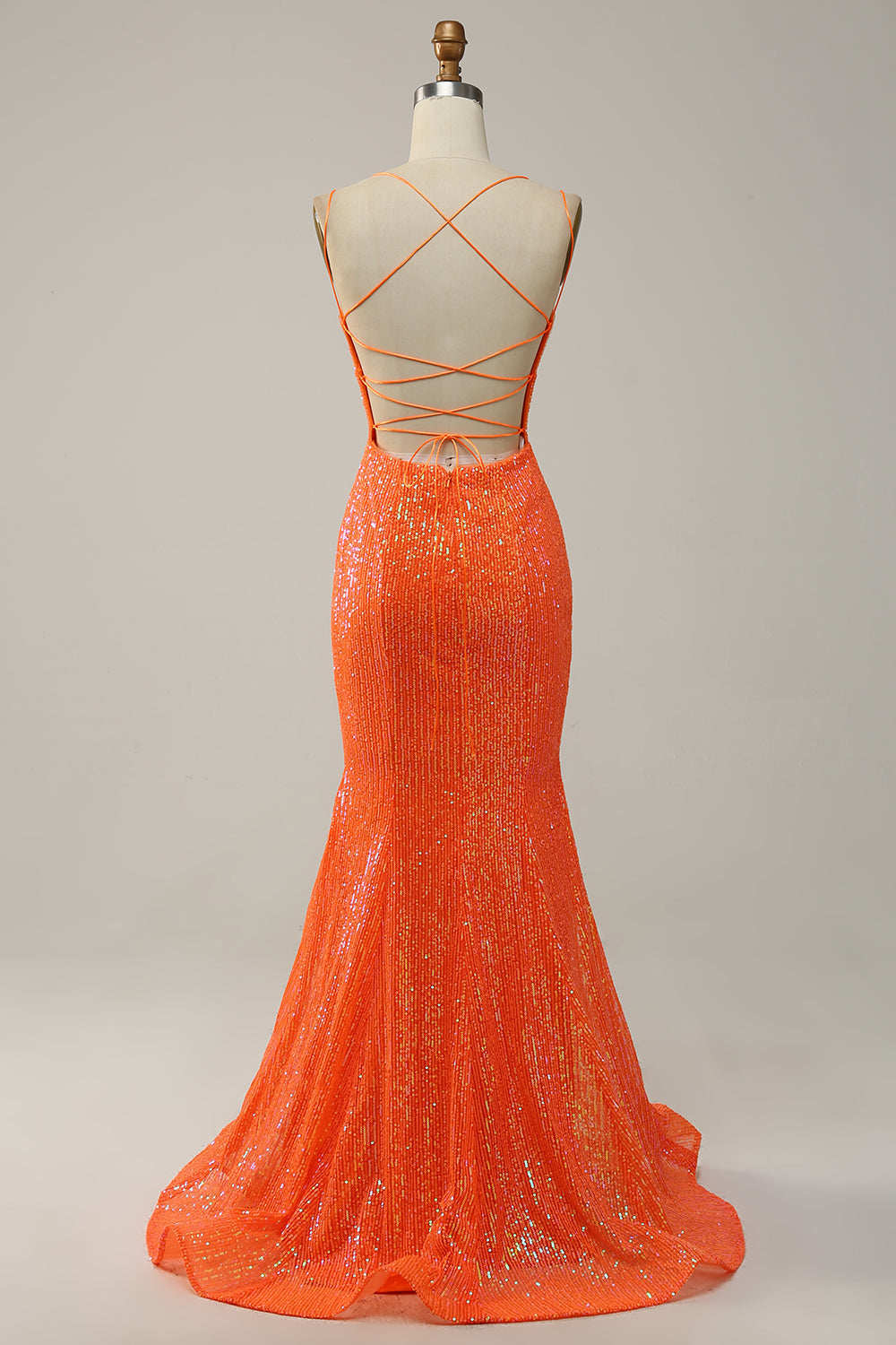 orange sequin prom dress Zapaka Women Orange Sequins Long Prom Dress Mermaid V Neck Evening Wear with Criss Cross Back