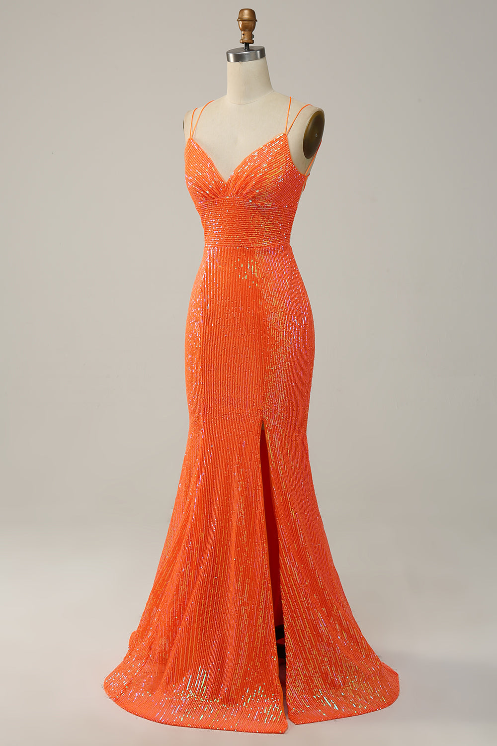 Zapaka Women Orange Sequins Long Prom Dress Mermaid V Neck Evening Wear with Criss Cross Back Zapaka Women Orange Sequins Long Prom Dress Mermaid V Neck Evening Wear with Criss Cross Back
