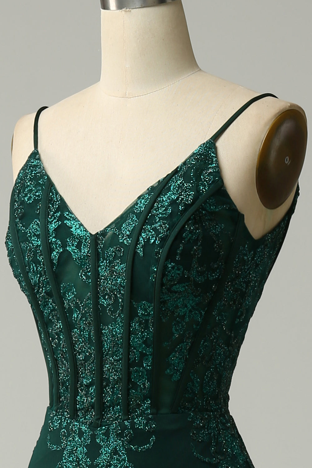 Sparkly Peacock Green Mermaid Spaghetti Straps Prom Dress With Appliques