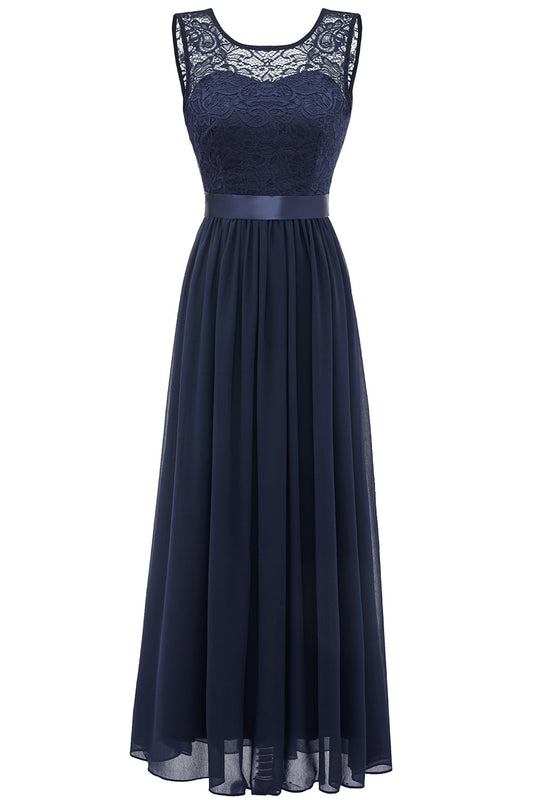 Navy Long Lace Bridesmaid Dress