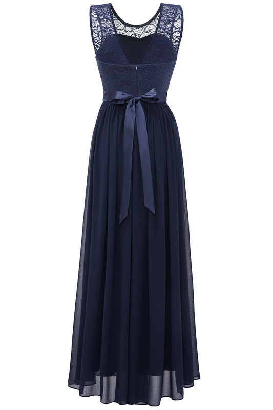 Navy Long Lace Bridesmaid Dress