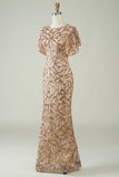 Champagne Sequins Long Prom Dress with Slit Back
