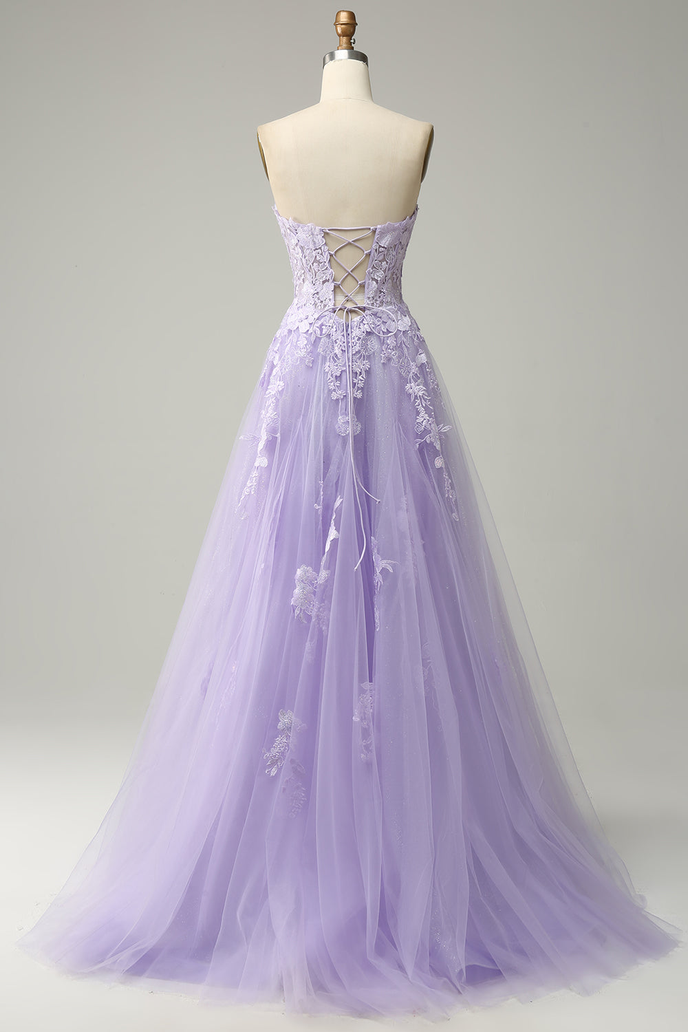 A Line Spaghetti Straps Long Purple Prom Dress with Appliques