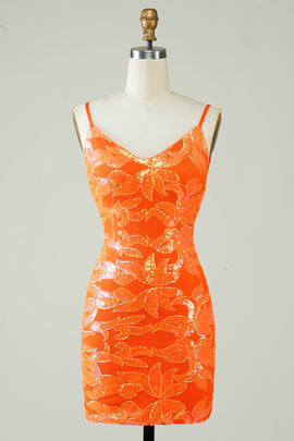 Orange Glitter Tight Homecoming Dress with Backless