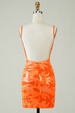 Orange Glitter Tight Homecoming Dress with Backless