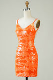 Orange Glitter Tight Homecoming Dress with Backless