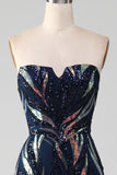 Sparkly Navy Mermaid Sequins Long Prom Dress