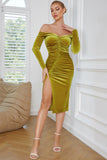 Sheath Off the Shoulder Turmeric Velvet Holiday Dress