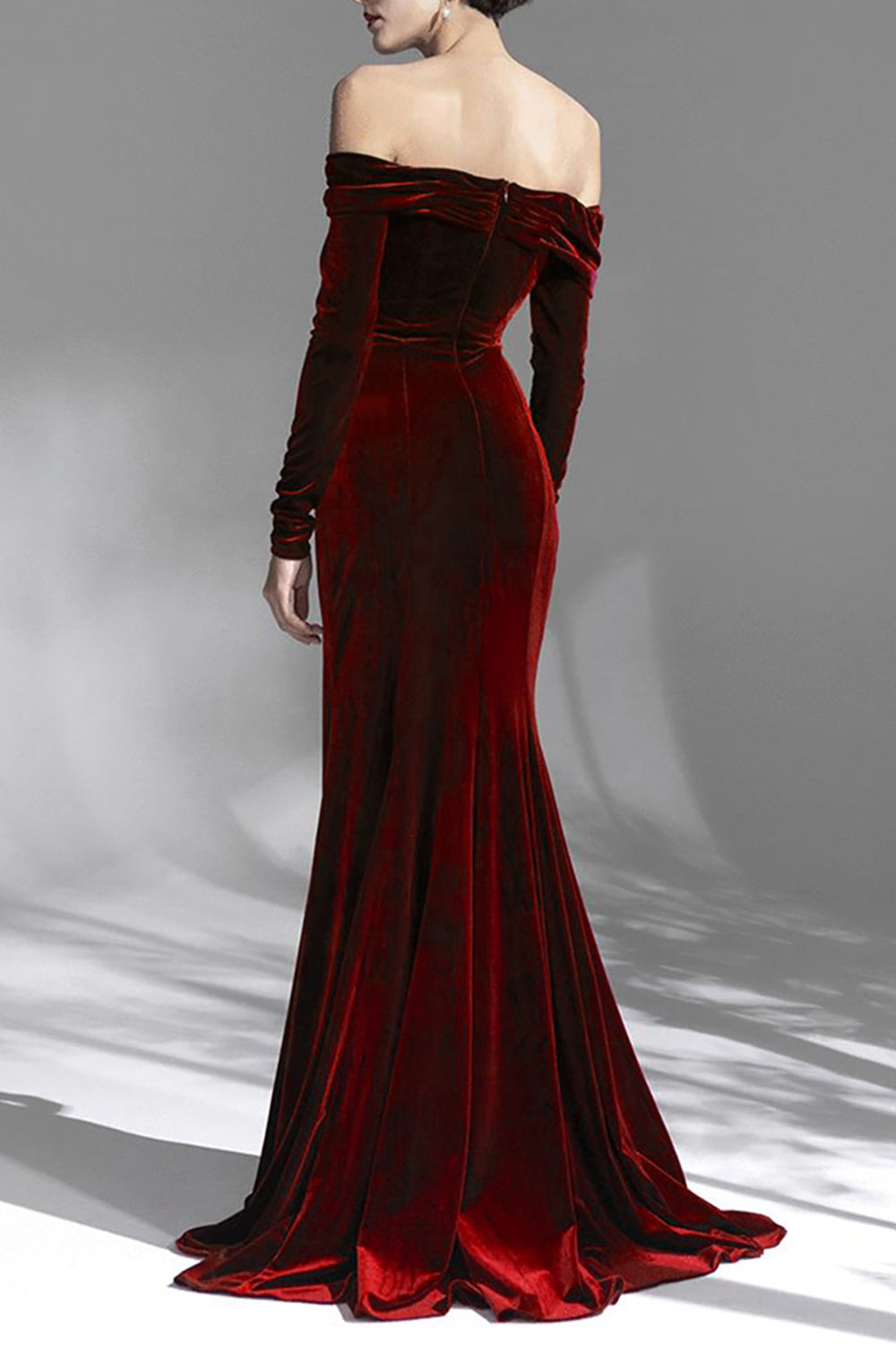 Zapakasa Women Burgundy Velvet Long Sleeves Holiday Party Dress Sheath Ruched Off the Shoulder Floor Length Evening Dress Zapakasa Women Burgundy Velvet Long Sleeves Holiday Party Dress Sheath Ruched Off the Shoulder Floor Length Evening Dress