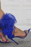 Royal Blue Feather Pointed Toe Stiletto Sandals