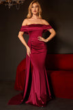 Mermaid Off The Shoulder Burgundy Holiday Dress with Ruffles