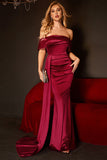 Mermaid Off The Shoulder Burgundy Holiday Dress with Ruffles
