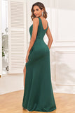 Satin Mermaid Dark Green Formal Dress with Front Split