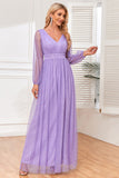 A-Line Long Sleeves Lilac Holiday Party Dress with Slit