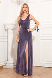 V-Neck Sleeveless Purple Formal Dress with Slit
