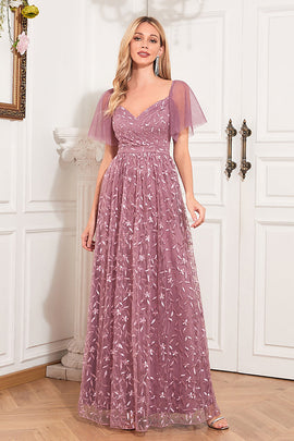 A-Line Dusty Rose Holiday Party Dress with Appliques