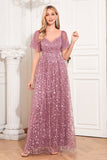 A-Line Dusty Rose Holiday Party Dress with Appliques