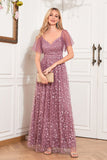 A-Line Dusty Rose Holiday Party Dress with Appliques