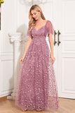 A-Line Dusty Rose Holiday Party Dress with Appliques