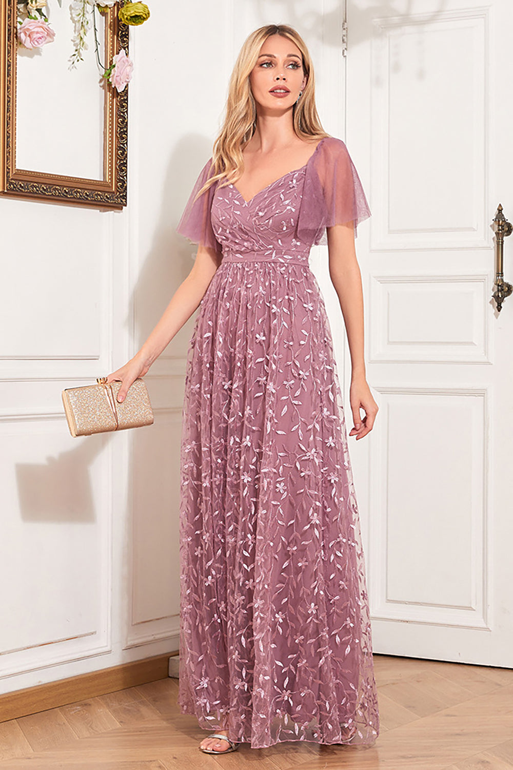 A-Line Dusty Rose Holiday Party Dress with Appliques