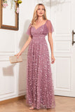 A-Line Dusty Rose Holiday Party Dress with Appliques