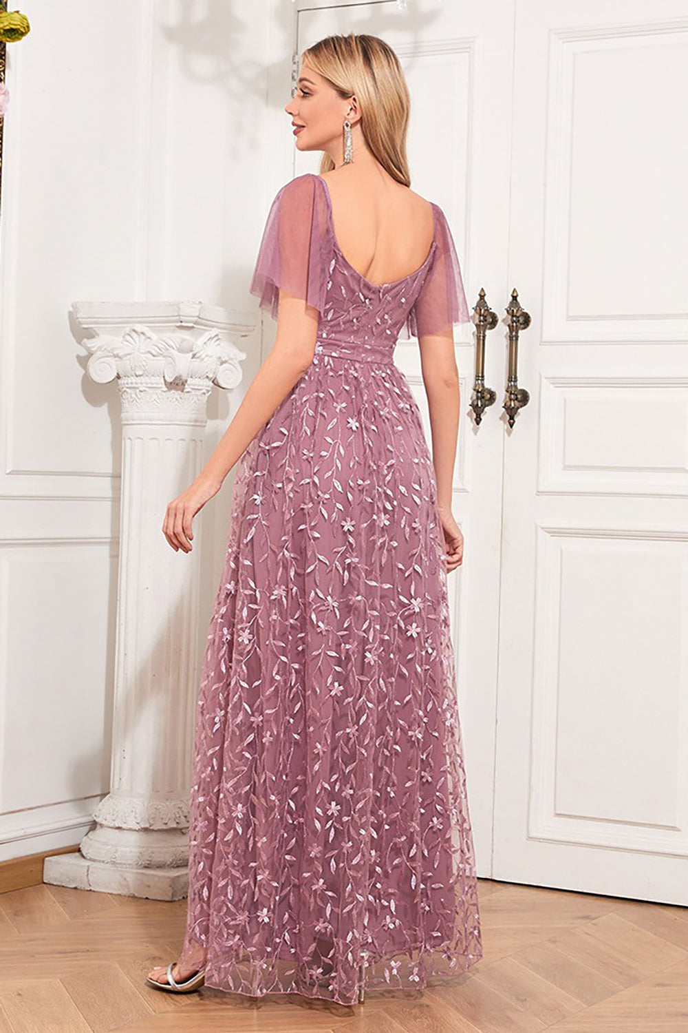 A-Line Dusty Rose Holiday Party Dress with Appliques