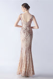 Lilac Mermaid V Neck Sequin and Beaded Ostrich Feathers Evening Dress With Slit