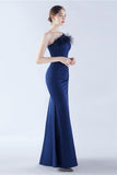 Burgundy One Shoulder Sheath Crepe Formal Dress with Feather