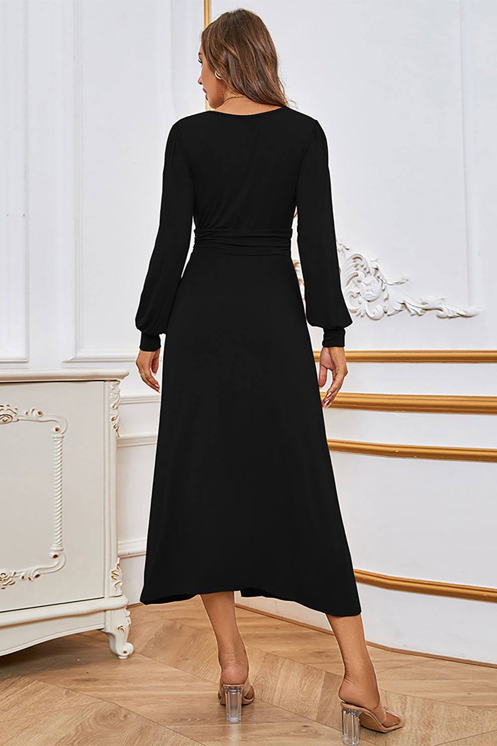 Black Long Sleeves Holiday Party Dress with Slit