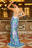 Multicolor Sequin Halter Open Back Mermaid Formal Dress