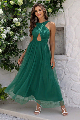 Dark Green A-Line Tulle Long Prom Dress