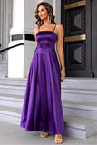 Purple Spaghetti Straps A-line Satin Prom Dress