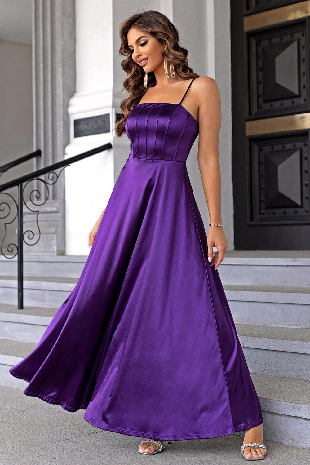 Purple Spaghetti Straps A-line Satin Prom Dress