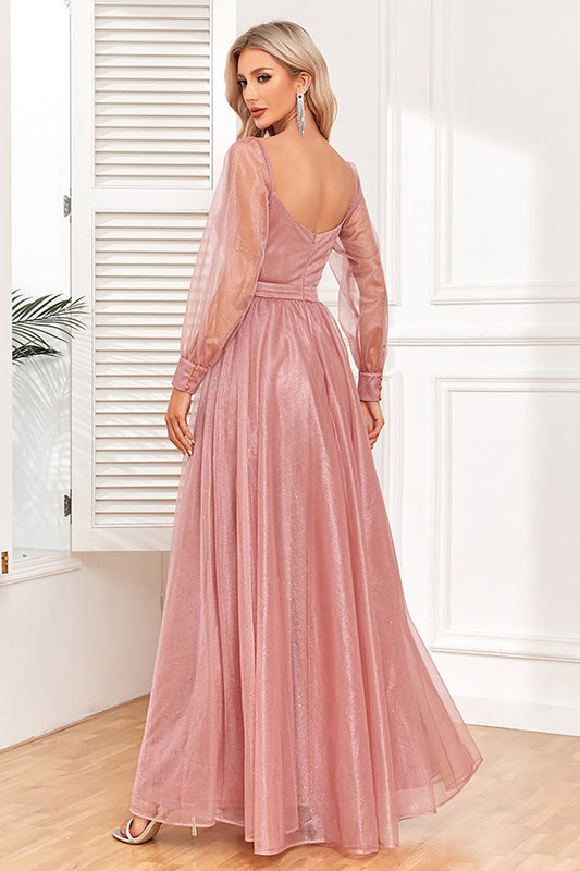 Dusty Rose A-Line Long Sleeves Prom Dress