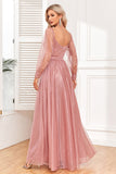 Dusty Rose A-Line Long Sleeves Prom Dress
