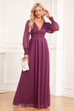 Long Sleeves Grape A Line Mother of the Bride Dress