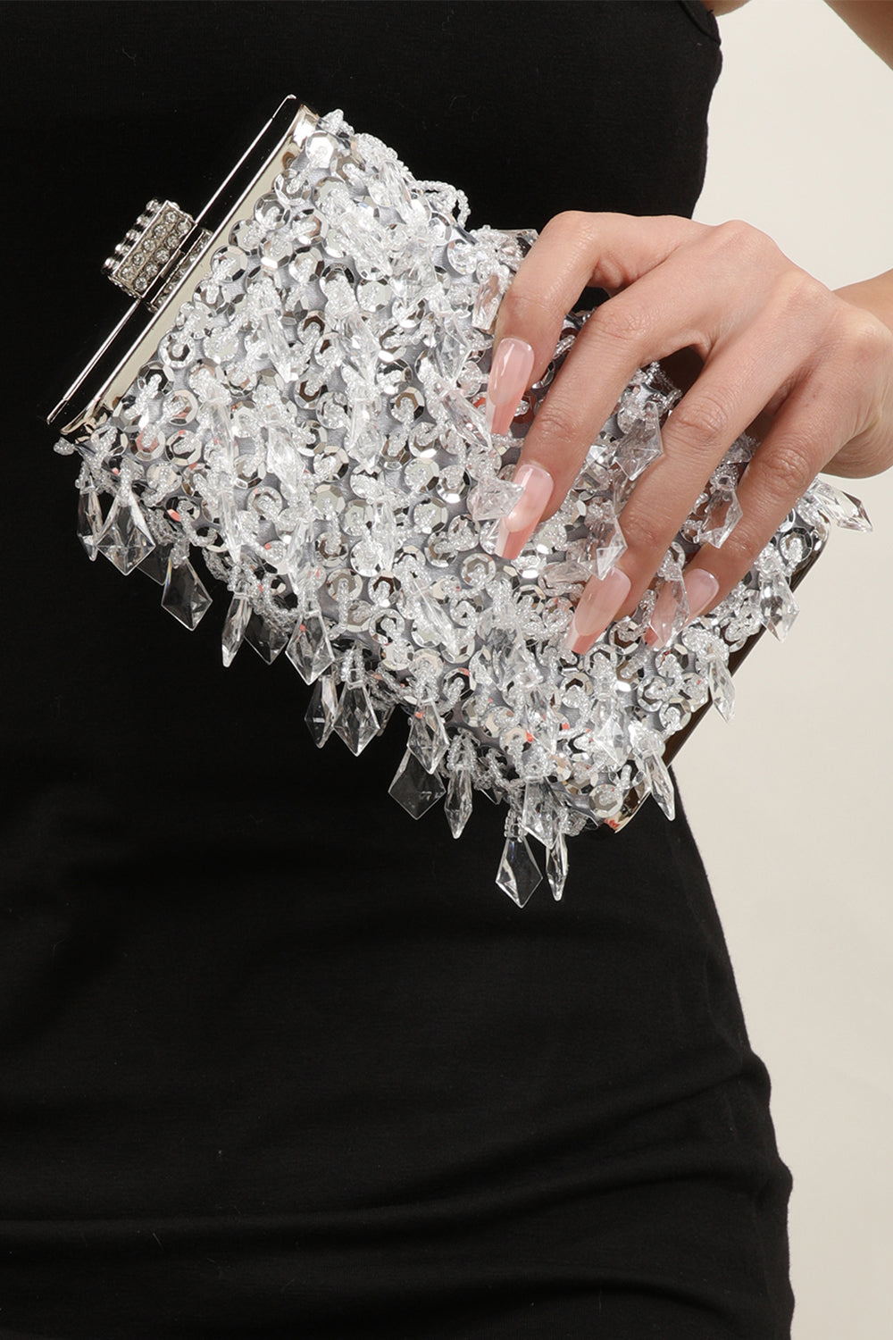 Silver Sequin Fringes Shoulder Chain Bag