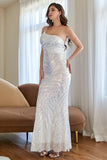 White One Shoulder Sequins Long Holiday Party Dress