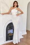 White One Shoulder Sequins Mermaid Party Dress