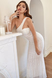 White One Shoulder Sequins Mermaid Party Dress