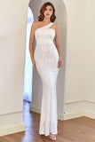 White One Shoulder Sequins Mermaid Party Dress