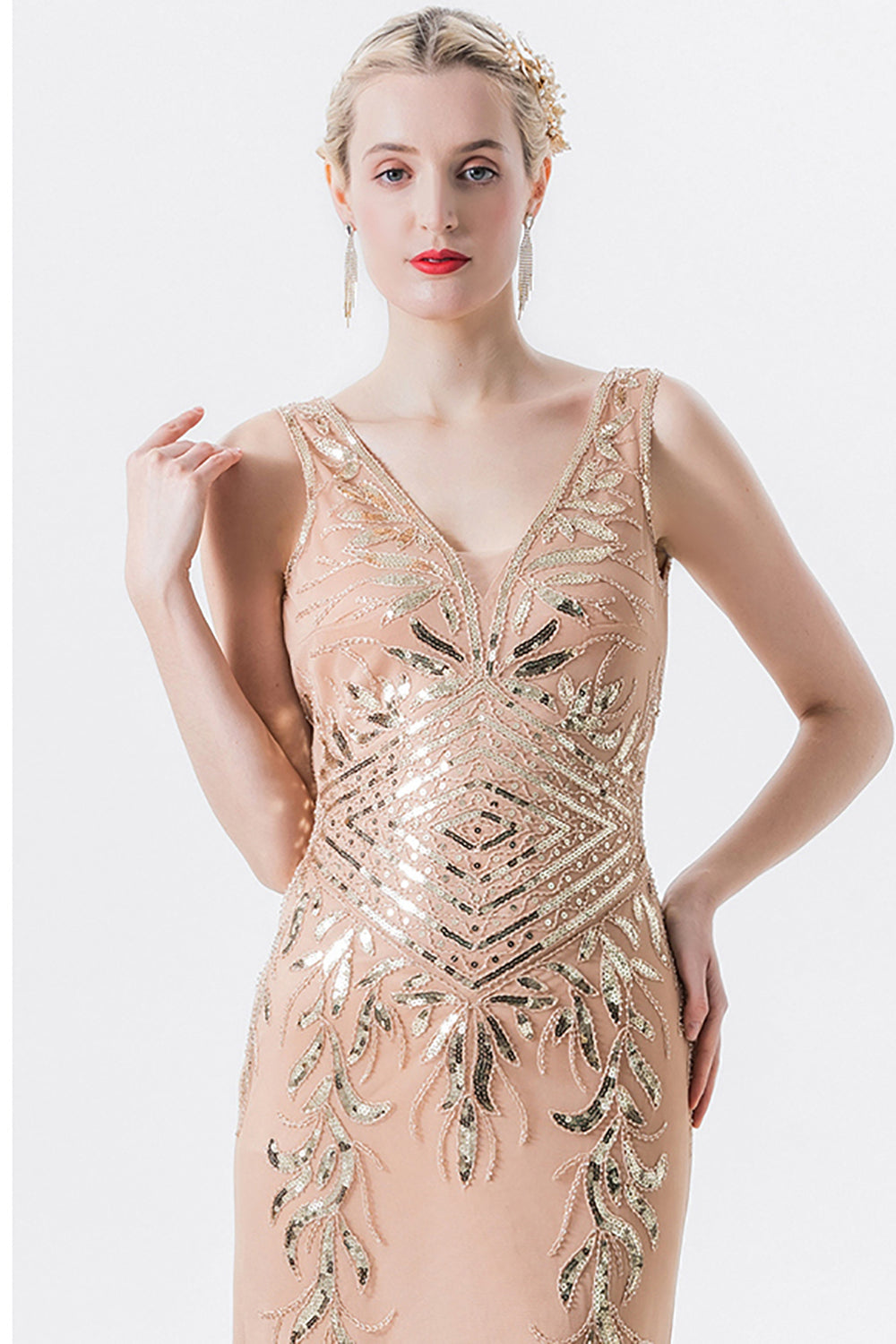 Sparkly Sequins Champagne Beaded Mother of the Bride Dress