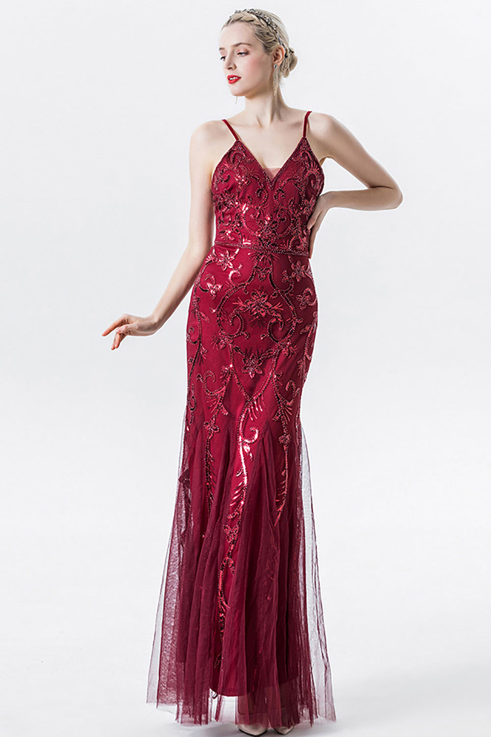 Black Pink Sequins Beaded Mermaid Mother of the Bride Dress