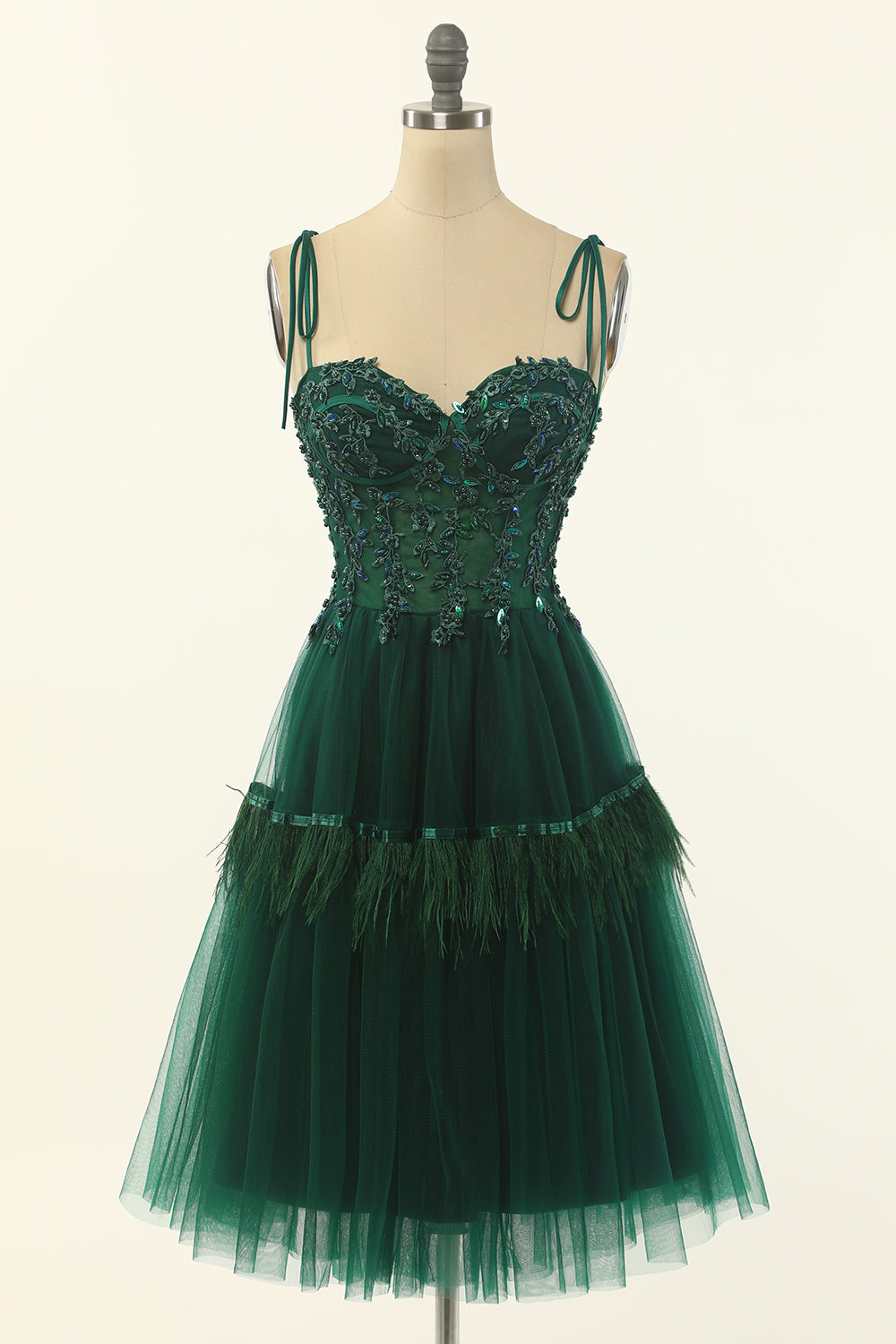 Green Beading Tulle Prom Dress