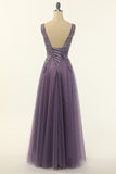 Tulle Purple A-line Prom Dress