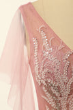 Blush Beading Tulle A-line Prom Dress